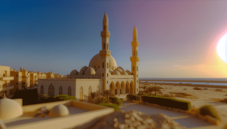 el mina mosque hurghada egypt sunset